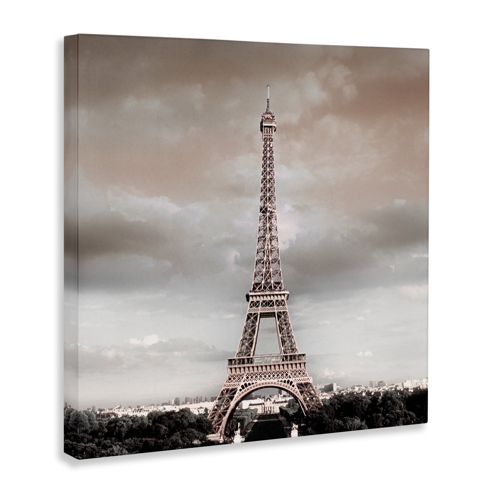 Stupell Industries Stormy View Eiffel Tower Cities & Countries Painting Wrapped Canvas Art Print Wall Art, 24 x 24