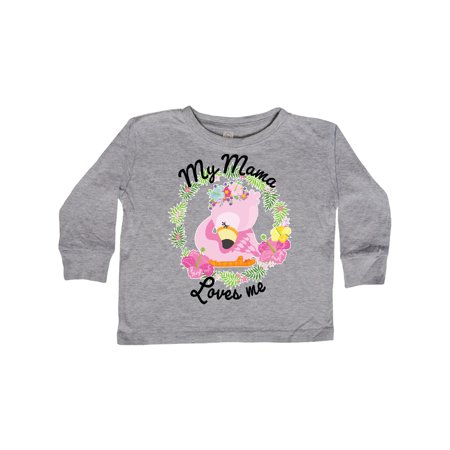 

Inktastic Baby Flamingo My Mama Loves Me in Flower Wreath Gift Toddler Boy or Toddler Girl Long Sleeve T-Shirt