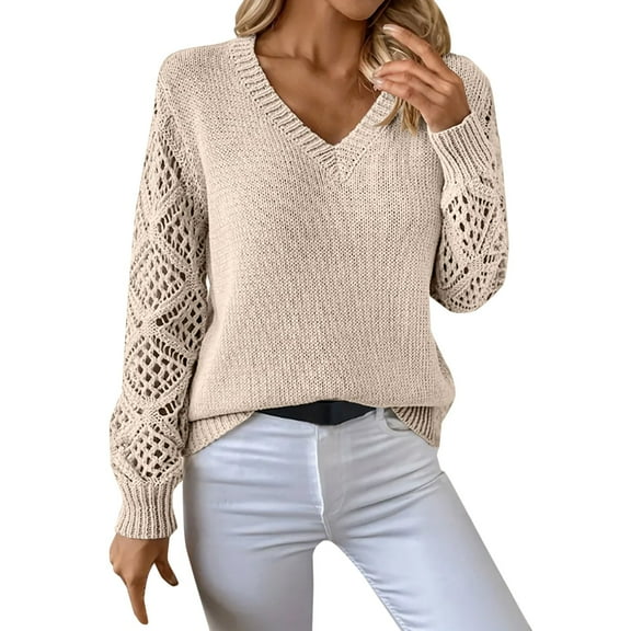 NMMUED Sweaters for Women Pullover Sweaters for Women V Neck Sweaters for Women Knit Sweater for Women, Beige L