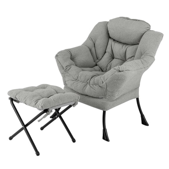 GVN Accent Chairs,Modern Accent Chair with Folding Footrest and Head Pillow-Gray