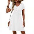 thumbnail image 2 of Women's Summer Dresses Casual Short-Sleeve Fitted Loose-Fit Round-Neck Solid-Color Button-Down Dress Weekend Daily Wear, 2 of 7