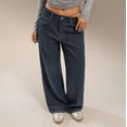 thumbnail image 4 of LWavelet Womens Pinstripe Wide Leg Jeans High Waisted Daily Casual Denim Pants Navy XL, 4 of 8