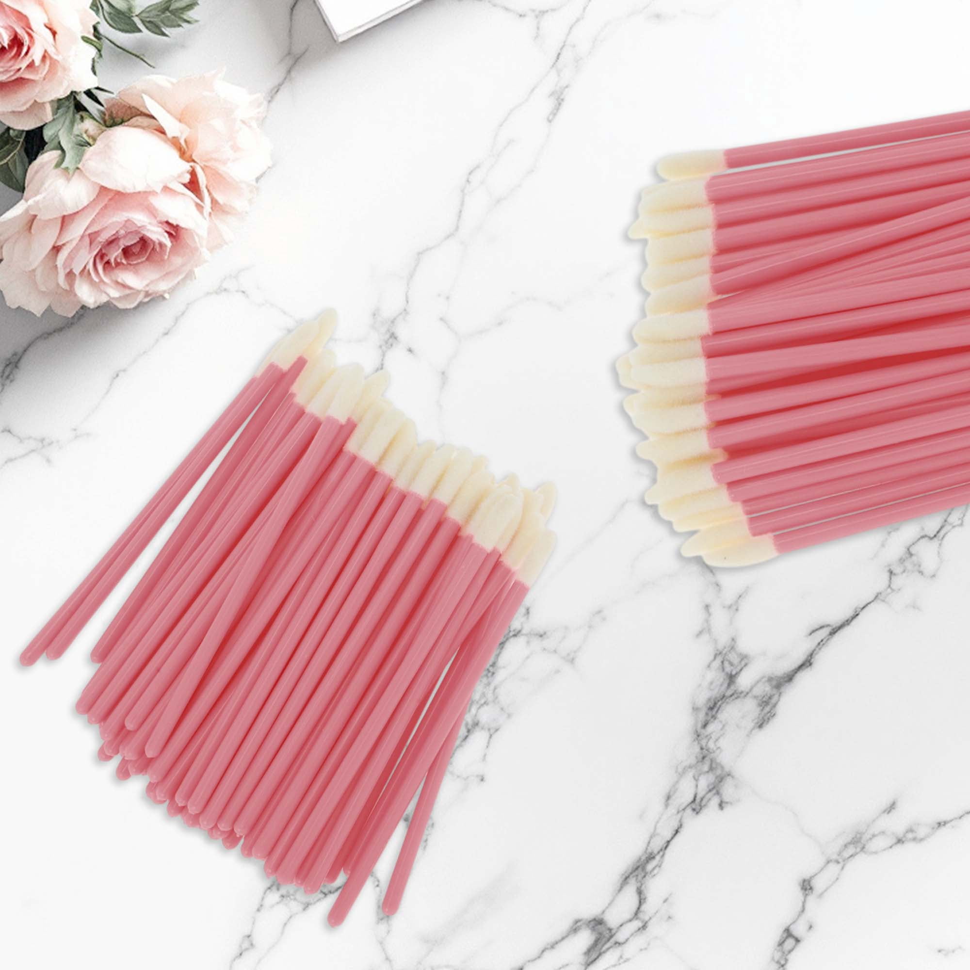 Unique Bargains 50 Pcs Disposable Solid Rod Lip Brush for Daily Makeup Application Pink