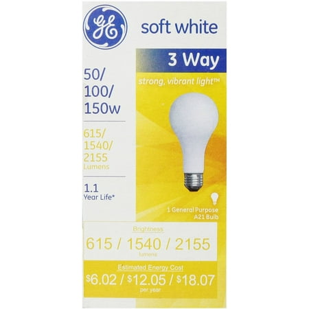 GE SoftWhite Light Bulb 3-Way 50/100/150 Watt 3