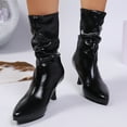 thumbnail image 2 of Black Ladies Short Boots With Pointed Toe And High Heel Pleated Design For Comfort And Style Ideal For Autumn Winter, 2 of 9