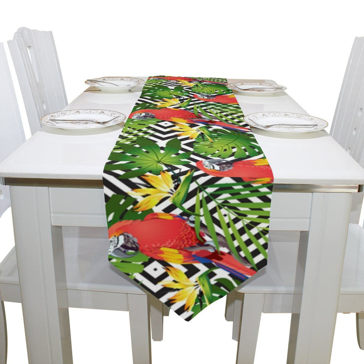 Double-Sided Table Runner Tropical Colorful Animal Zebra Stripe Table Cloth Runners for Wedding Holiday Party Kitchen Dining Home Decor,13x70 Inches Long
