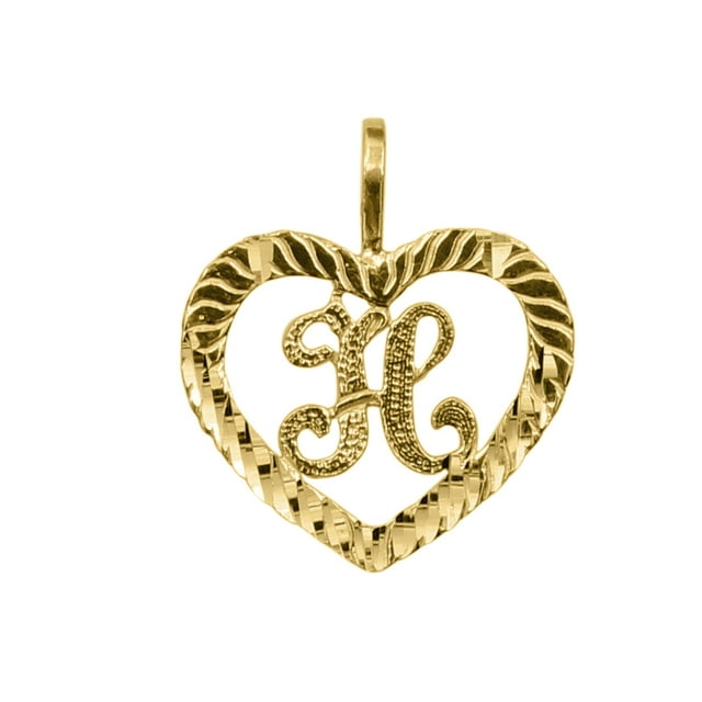 Precious Stars Pendentif en Or Jaune 14k avec Initiale en Forme de Cœur et Diamant 'H'