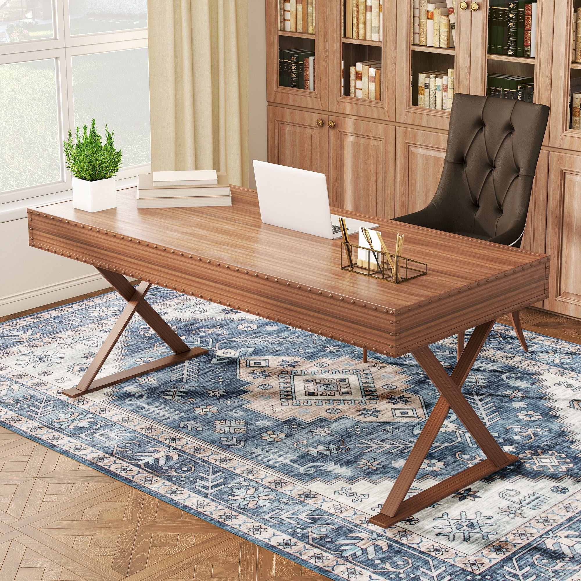 HOMCOM 5x7 Area Rug, Vintage Machine Washable Rug for Living Room, Blue