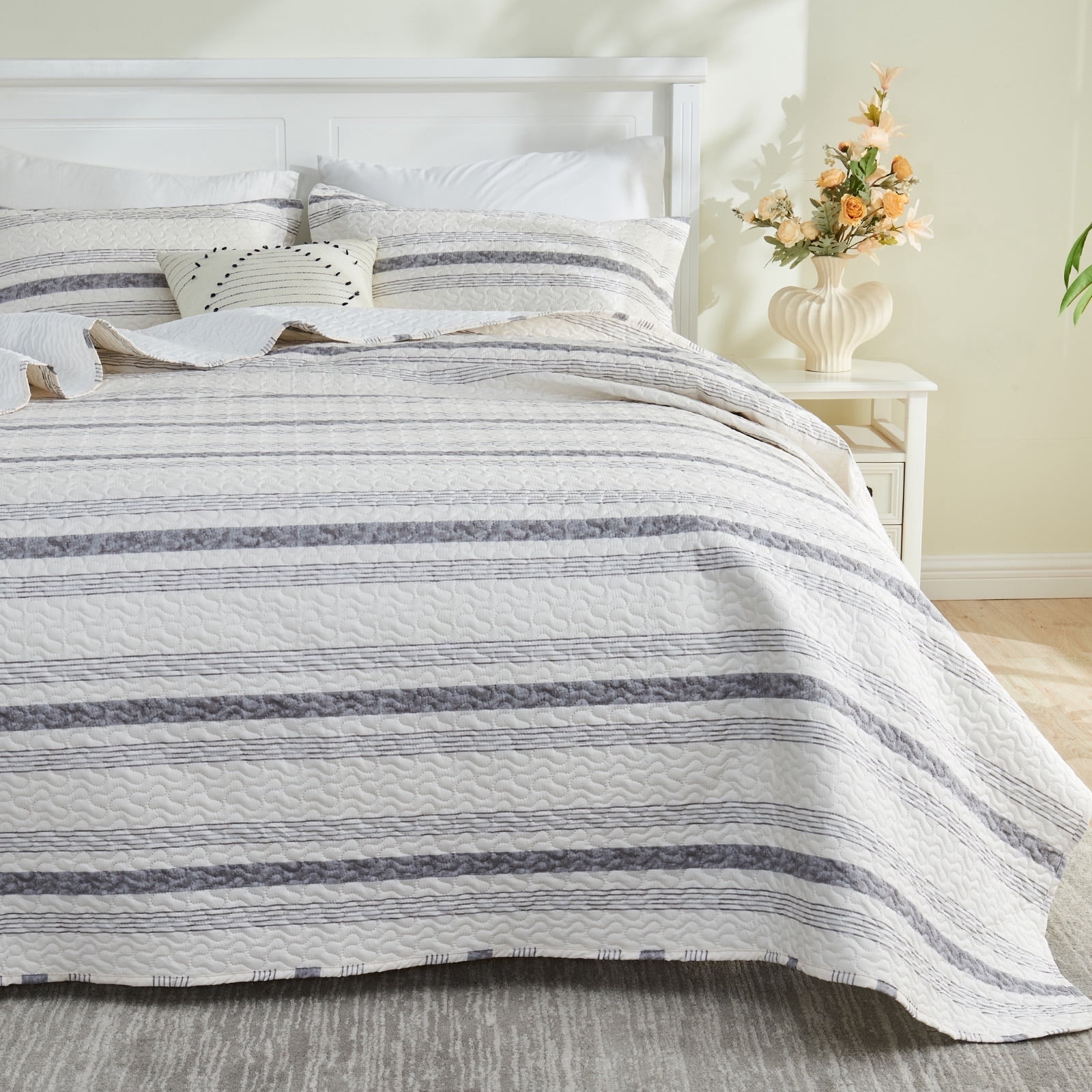 Gogreen Luxury Printed Quilt Set Queen Size, Lightweight Comforter Set, Oversized Bedspread Coverlet Quilted Bedding Set, with 2 Matching Pillowcases, for All Season