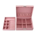 thumbnail image 4 of Velvet & Wood Jewelry Boxes Portable Jewelry Storage Case with Alloy Lock for Ring Earrings Necklace Rectangle Pink 23.1x18.7x9.1cm, 4 of 4
