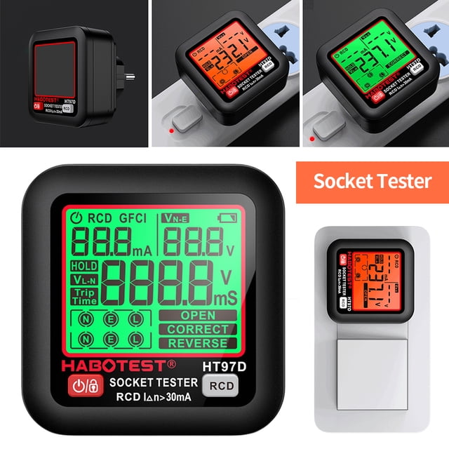 Probador Enchufe Digital HT97 Detector Voltaje RCD GFCI Prueba Voltaje Pantalla Detector Enchufe Protección Contra Fugas (regulaciones Europeas) (HT97D)