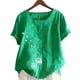 thumbnail image 3 of Qarigey Camisa de manga corta con cuello y botones estampados de de león para mujer Prendas para la parte del cuerpo Verde M, 3 of 4