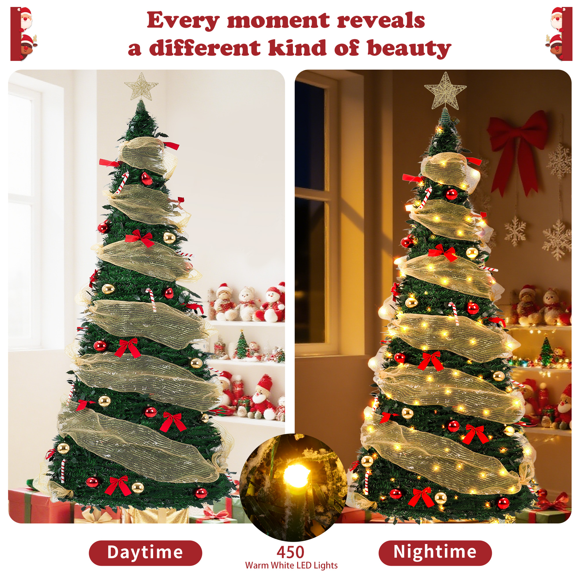 Yexmas 6ft Pop-Up Pre-Lit Christmas Tree, 300 LED Lights photo 3