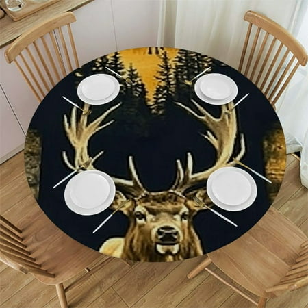 

Patifu Deer Elk Hunting Round Tablecloth Stain-Resistant & Washable 100% Polyester Full Width Single-Sided Printing for Indoor and Outdoor Dining Kitchen Farmhouse 38 -42