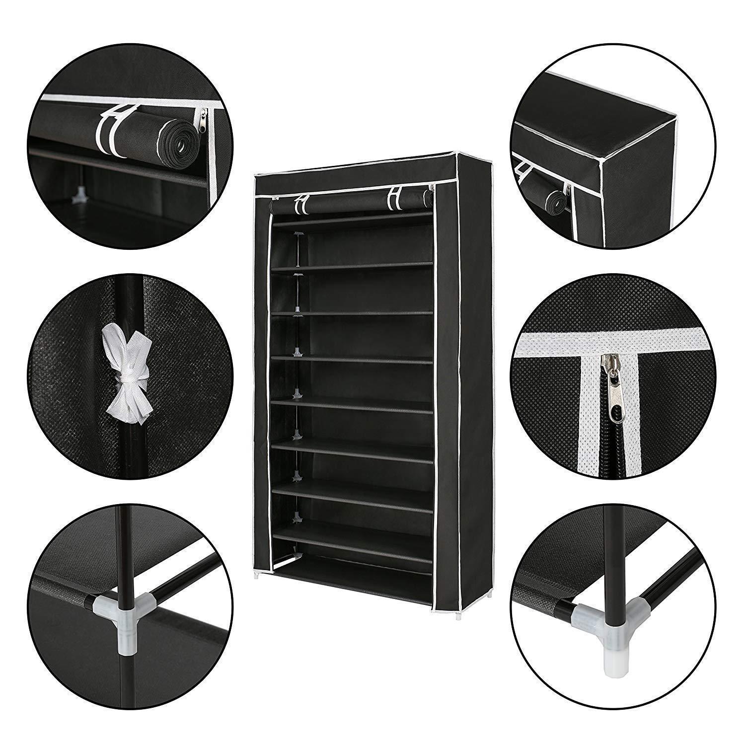 Zimtown 10 Tiers 45 Pairs Black Shoe Rack Shelf Storage Closet Home