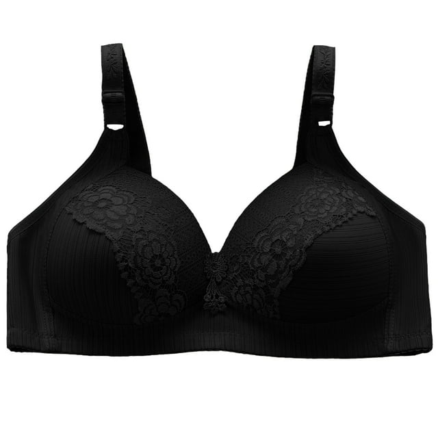 ManxiVoo Full Coverage Non Padded Lace Bra Wireless Comfort Support for Women Plus Size Minimizer Design XXL Size Black