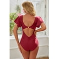 thumbnail image 5 of BEAUTYIN One Piece Swimsuits for Women Trumpet Sleeve V Neck Ruched Monokini Bathing Suits, 5 of 5