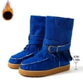 thumbnail image 4 of Fringe Winter Boots for Women Warm Casual Suede Platform Flat Booties Adjustable Retro Buckle Strap Pull on Mid Calf Snow Boots, 4 of 6