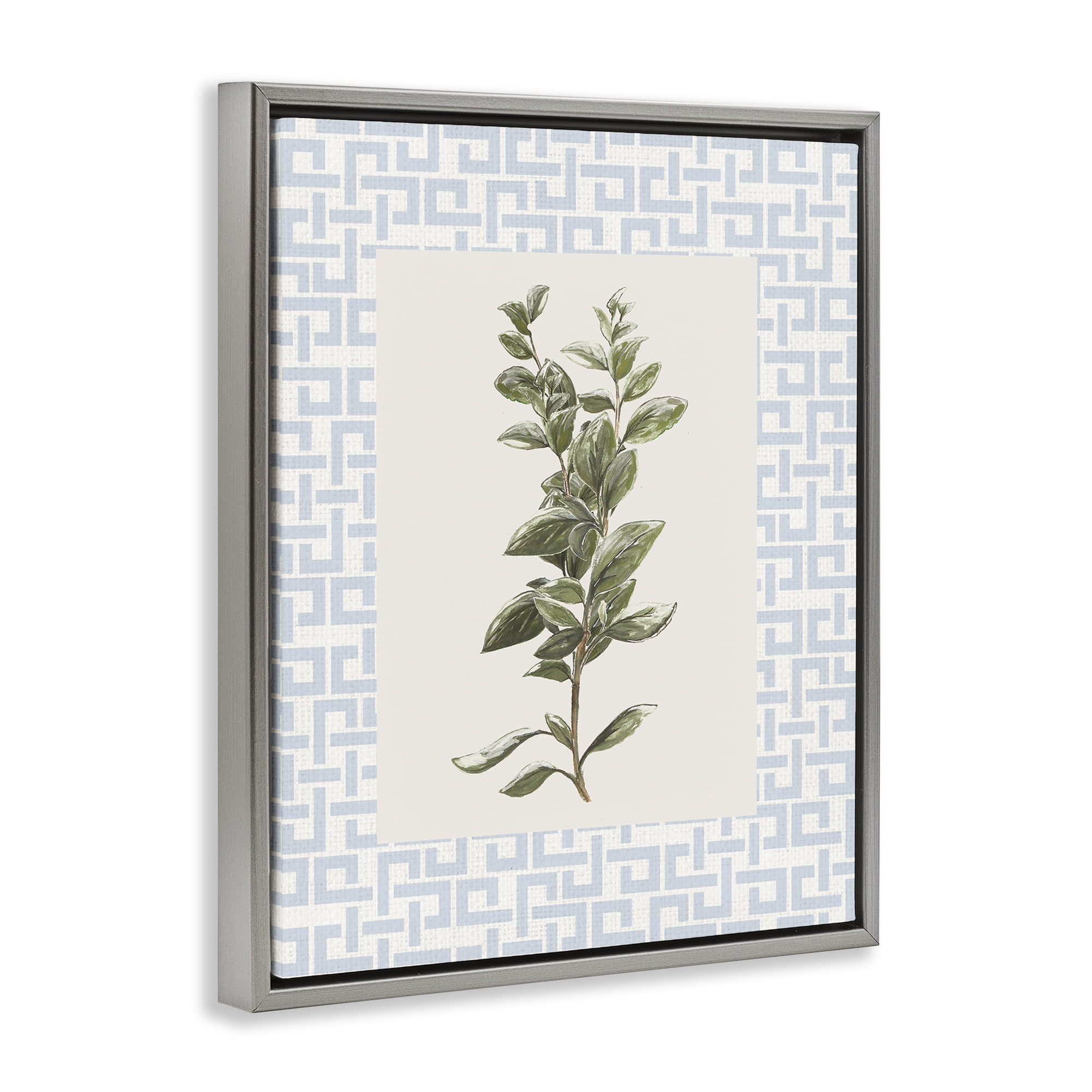 Stupell Industries Fresh Herb on Geometric Gray Framed Floater Canvas Wall Art, design by Diannart