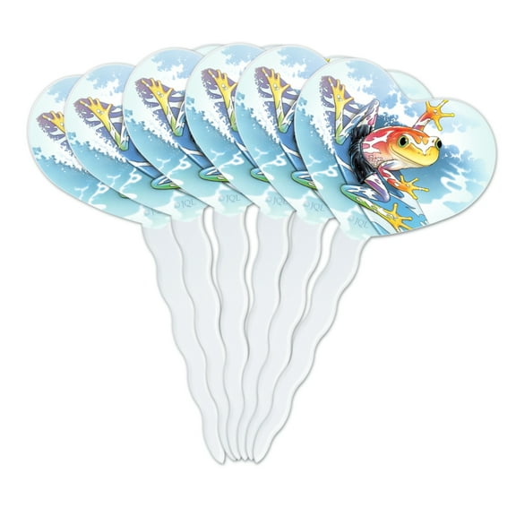 Surfing Surf Rainforest Tree Frog Tropical Heart Love Cupcake Picks Toppers Decoration Set of 6