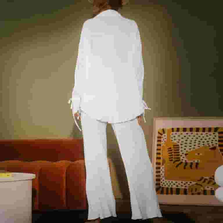 QUYUON Summer Work Suits for Women: Casual Pleated Wide Leg QUYUON Summer Work Suits for Women: Casual Pleated Wide Leg