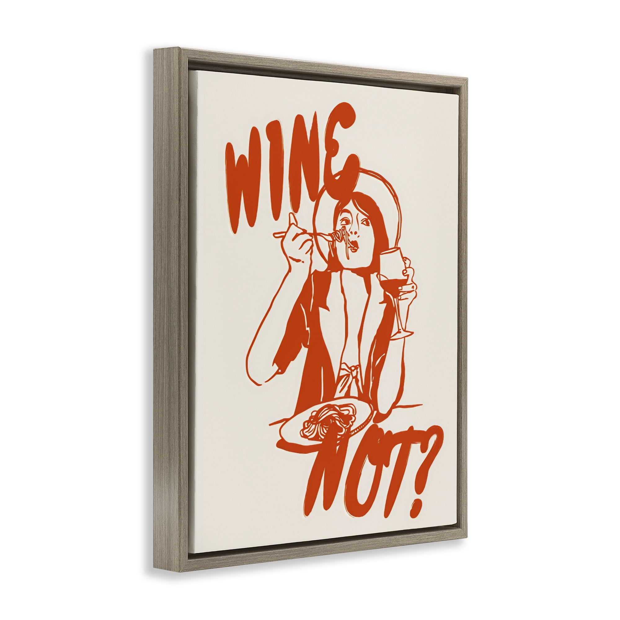 Stupell Industries Wine Not Retro Meal Time Brown Framed Floater Canvas Wall Art, design by The Prints Vibe