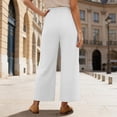 thumbnail image 4 of Arlun Casual Wide Leg Palazzo Pants for Women Loose Fit Straight Leg Trousers with Pockets Lace Elastic High Waisted Pleated Trim Detail Comfortable Flowy Bottoms White XL, 4 of 5