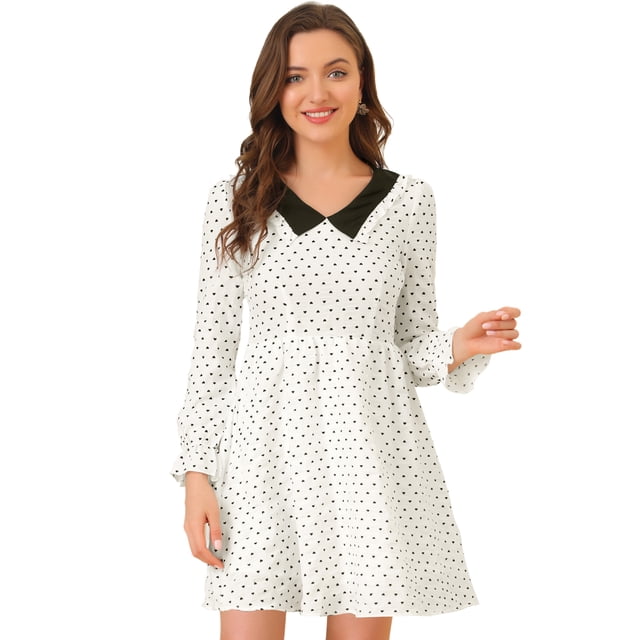 Vestido Entallado y Acampanado Allegra K Con Estampado De Corazón Y Mangas Abullonadas Blanco XS