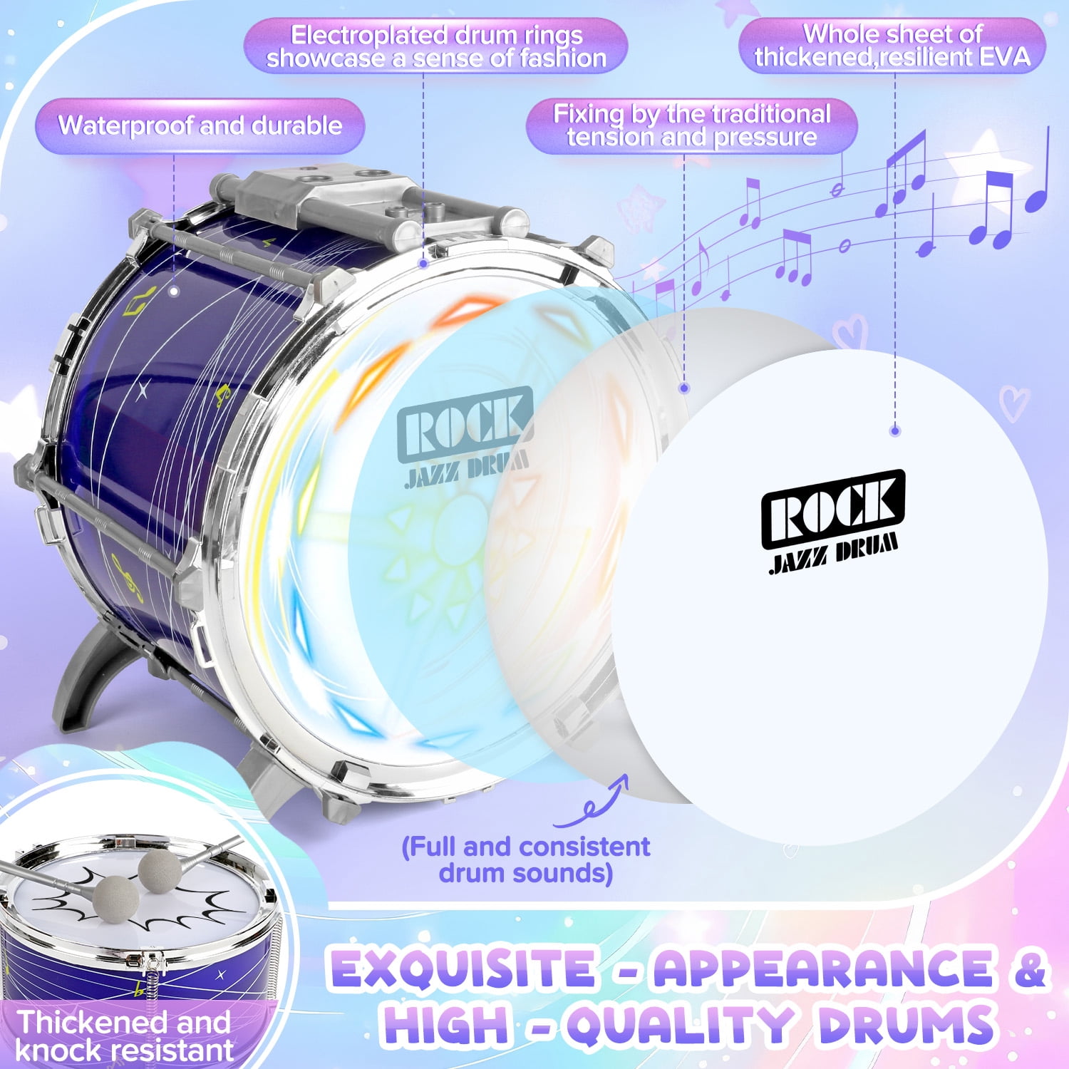 Huge Wave Kid Drum Set for Toddler 1-3 Years, Big Size Beginners Jazz Drum Set, Induction Sound and Light, Instrument Birthday Gift for Boys Girls