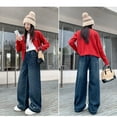 thumbnail image 7 of Cowsor Girls Wide Leg Jeans Baggy High Elastic Waist Denim Pants Cute Y2K Trendy Tween Streetwear, 7 of 7