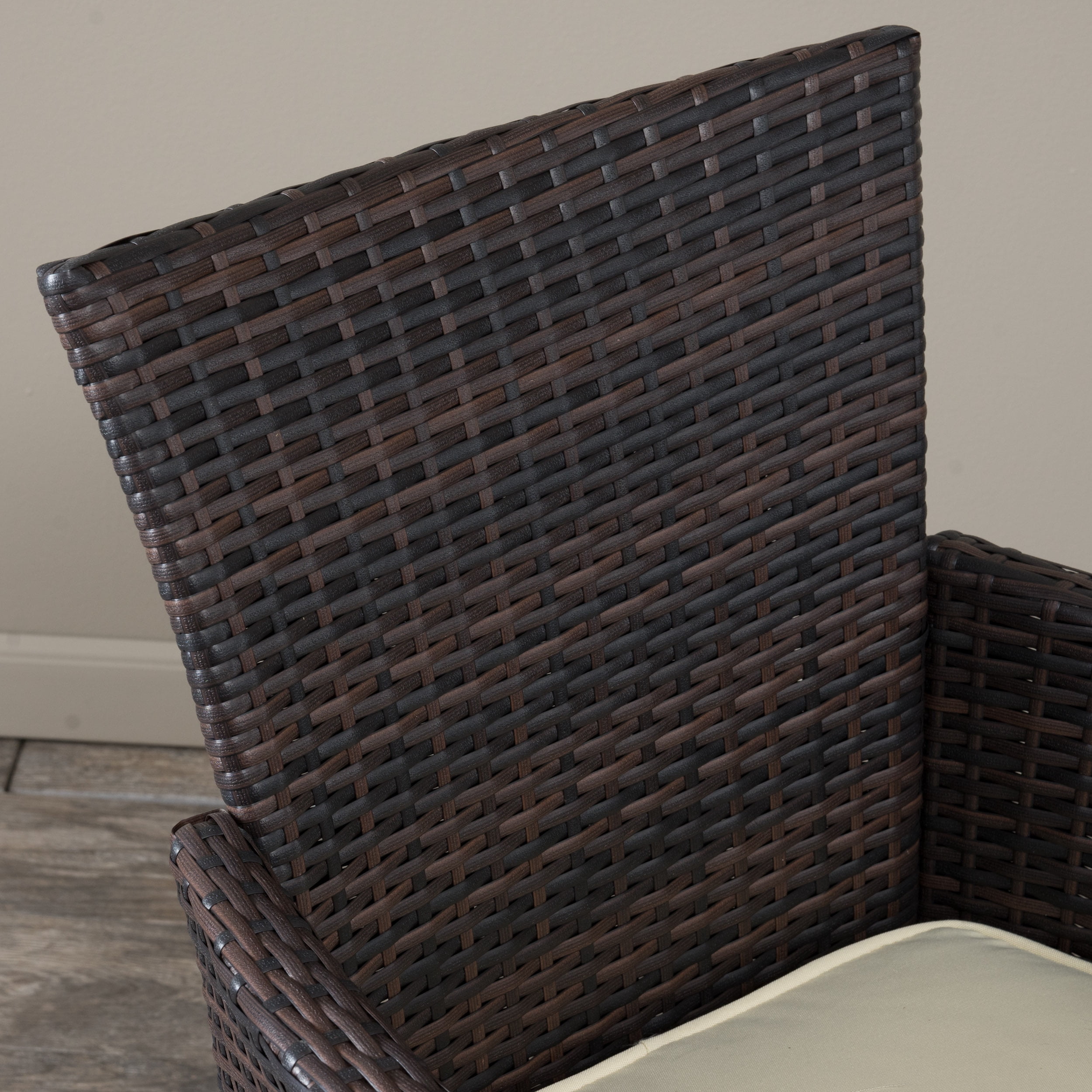 Rebecca Outdoor 5 Piece Wicker Square Dining Set with Cushions, Multibrown, Beige