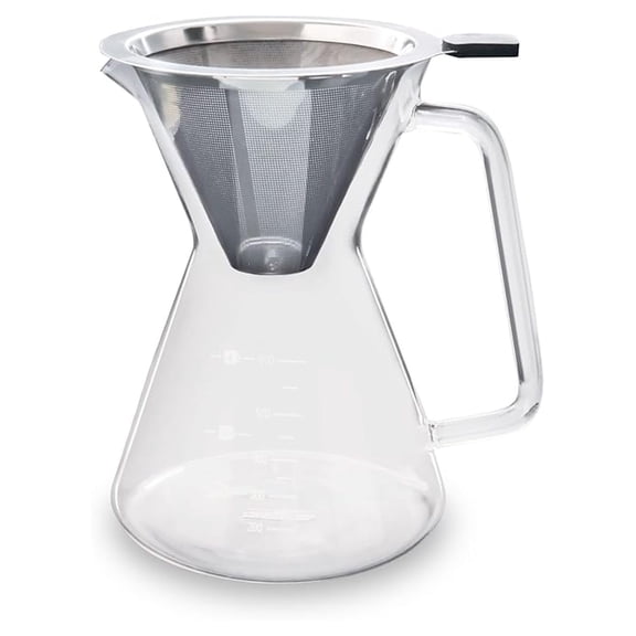 London Sip Glass Pour Over Coffee Carafe Coffee Maker with Reusable Stainless Steel Filter, Ergonomic Handle, and Easy-Pour Spout, 4-Cup (600 mL)