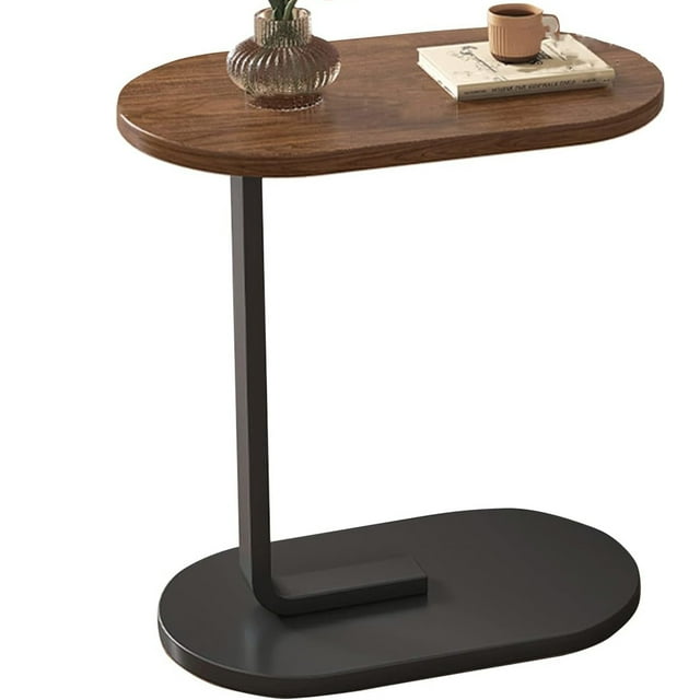HueMaison C-Shaped End Table Small Side Table for Couch Sofa Table, 11.8" W x 17."7 L x 24.5" H, Walmut