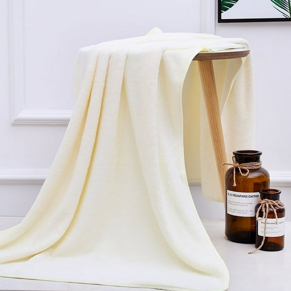 Nvzi-a Towels 1Piece 23.62x47.24inch Perfect Everyday Shower Towels, Light Weight, Quick Dry Towels Coral fleece bath towel for Your Bathroom for Bathroom and Powder Room (cream-yellow)
