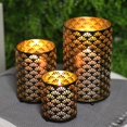 thumbnail image 2 of JHY DESIGN Set of 3 Metal Hurricane Holder 4.5 & 6 & 8.5inchH with Fan Pattern Designs Decorative Home Plant Terrarium Tabletop Curio Case/Shadow Box Great for Home Decor and Wedding (Copper), 2 of 7
