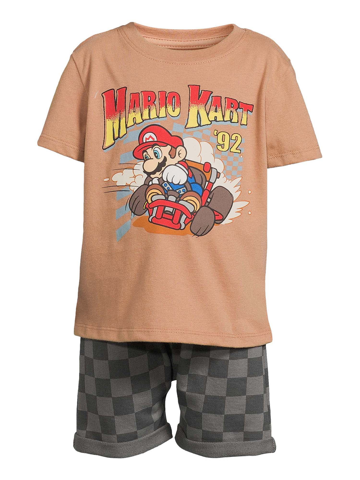 Nintendo Boys Mario Kart Checkered Graphic Tee and Shorts, 2-Piece Set, Size 12M-5T