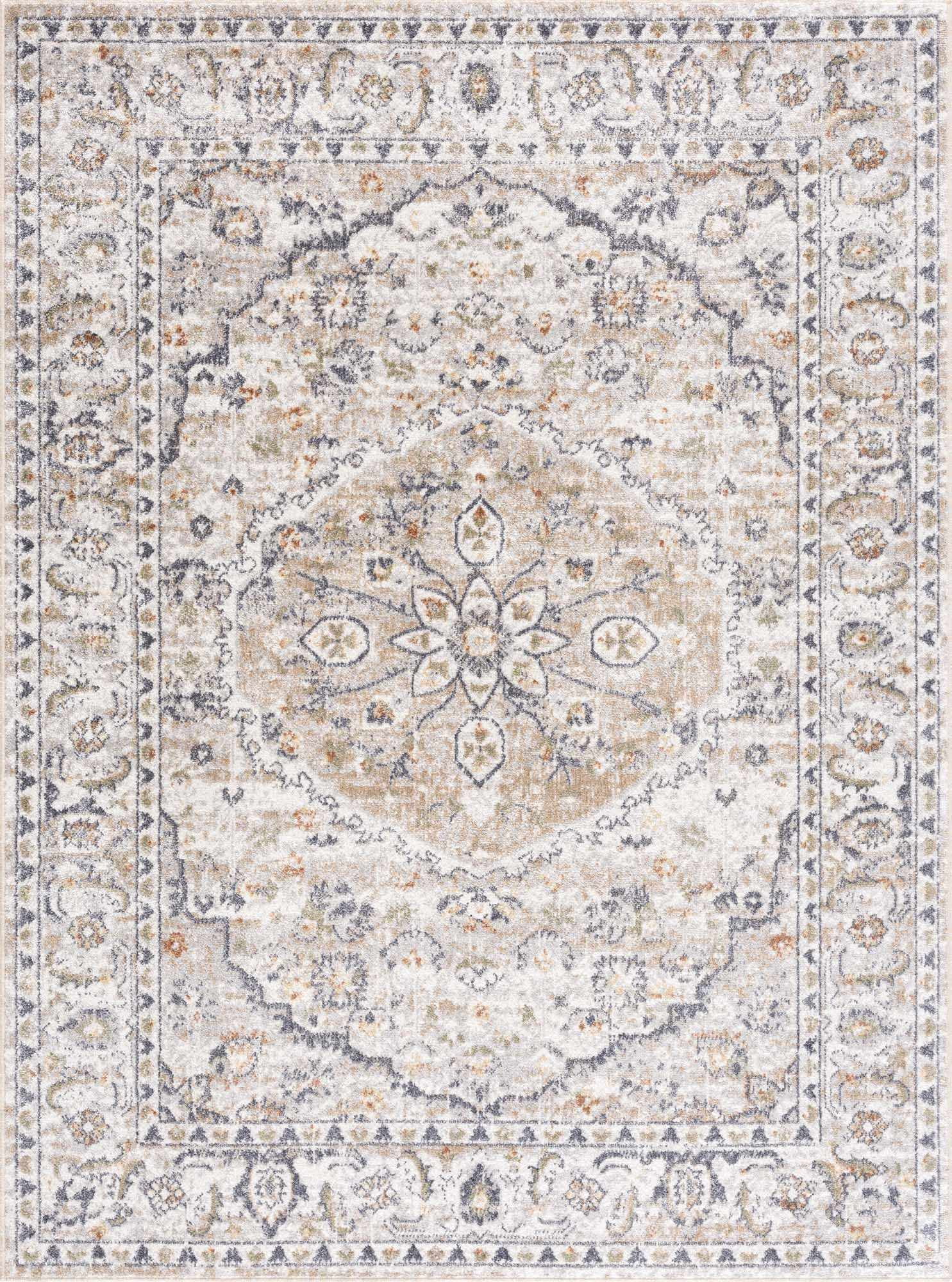 Hauteloom Hiti Hallway, Kitchen Washable Runner Rug - Traditional Oriental Medallion Carpet - Brown, Beige, Cream, Gray - 2'7" x 7'3"