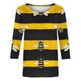thumbnail image 5 of LYEAA Women 3/4 Sleeve Festival Tops Round Neck Bee Pattern Casual Blouse Soft Cotton Blend Comfortable Fit Summer Outfit Yellow S, 5 of 5