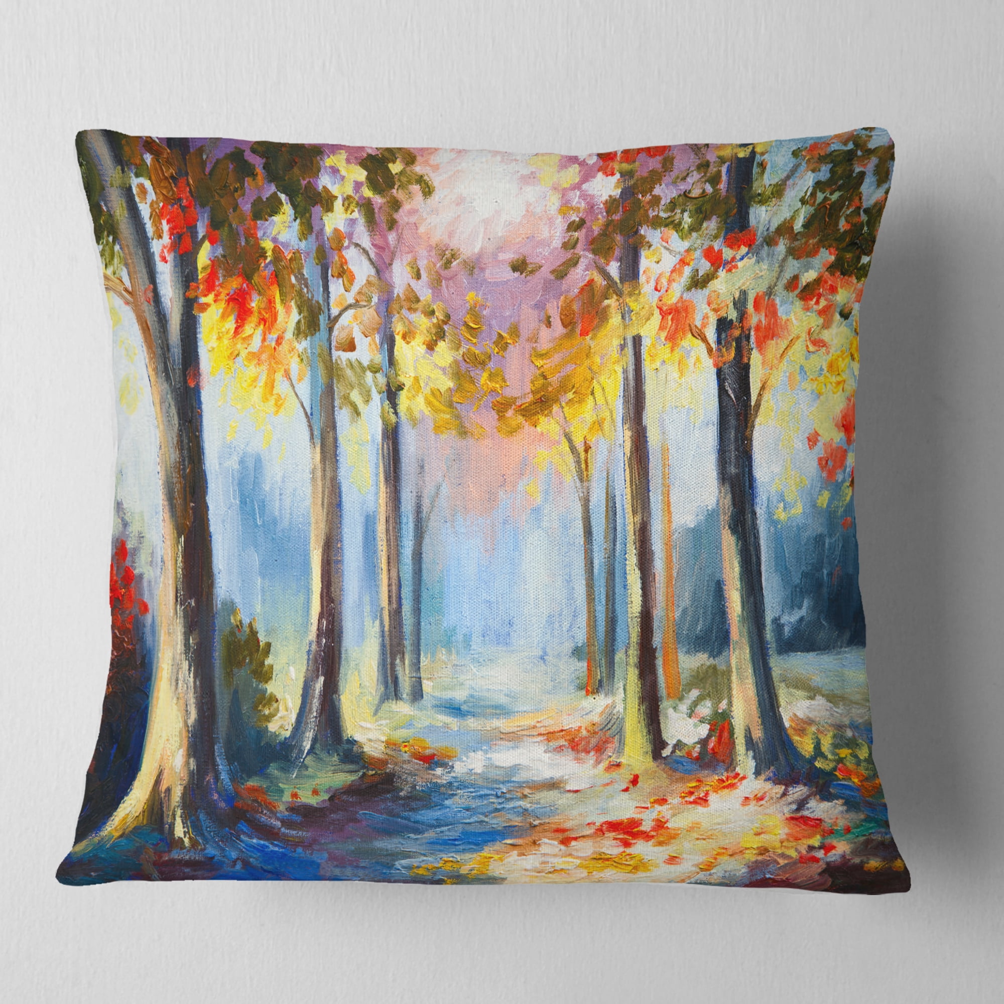 Designart Colorful Spring Forest - Landscape Printed Throw Pillow - 18x18