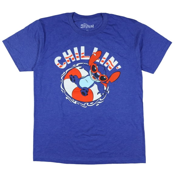 Disney Stitch T-Shirt Men's Chillin Swim Floatie Design Adult Short Sleeve Tee