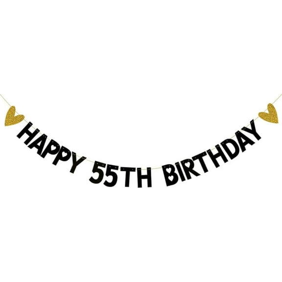 HAPPY 55TH BIRTHDAY Banner,,Black Paper Glitter Party Decorations for 55 Years Old 55TH Birthday Party Supplies Letters Black