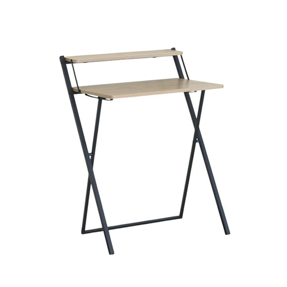Ilios Innova | Escritorio Plegable Compacto Minimalista con Repisa, No Requiere Armado, Elegante y Resistente en MDF con Melamina y Estructura Metálica.