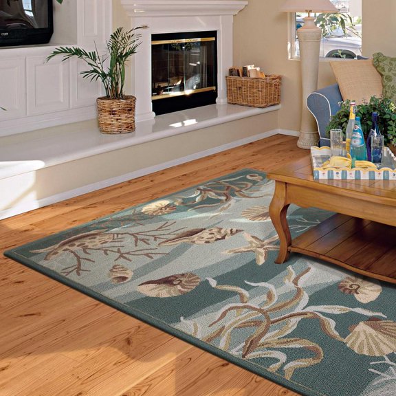 HomeRoots 375433 39 x 63 in. Coastal Polyester Area Rugs, Seafoam
