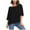Black, variant on Womens T Shirts Three Quarter Sleeve Round Neck Linen Crop Casual Blouse Top Plus Size Black One Size