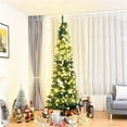 thumbnail image 5 of Demi Bonn 7ft Tall Slim Pencil Christmas Tree with 700 PVC Branches, Realistic Flocked Finish for Small Spaces, Compact Xmas Tree for Home Decor, Green, 5 of 11