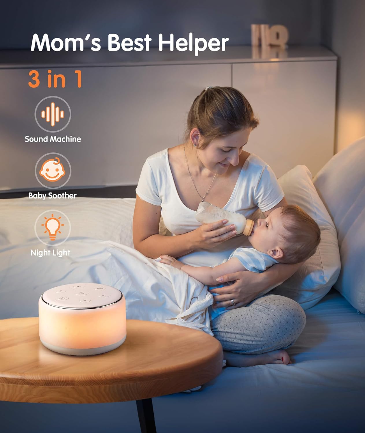 White Noise Sound Machine Baby for Sleeping with Night Light – 34 Soothing Sounds, Rechargeable White Noise Machine for Kids Adults, Portable Lullaby Sleep Machine Baby Soother Home Travel