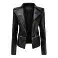thumbnail image 2 of CILENON Long Jackets for Women Trendy Women Cool Faux Leather Jacket Long Sleeve Zipper Fitted Coat Fall Short Jacket (Black,XXXL), 2 of 9