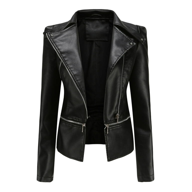 Womens leather top jacket no collar