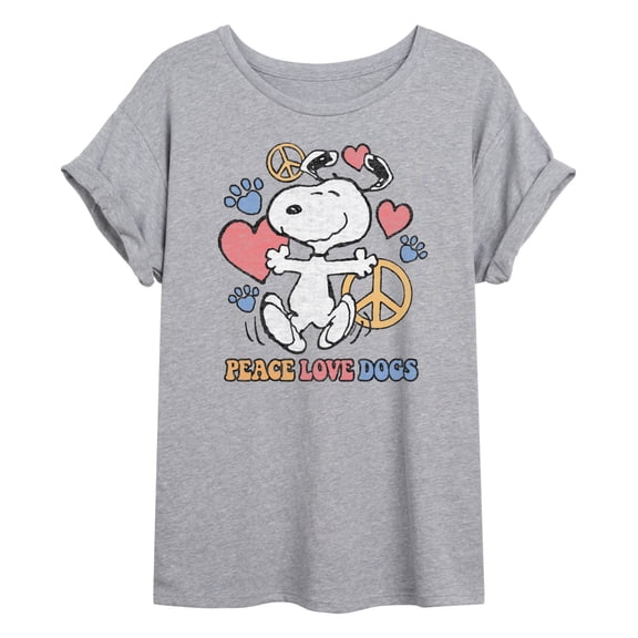 Peanuts - Peace Love Dogs - Juniors Oversized Graphic T-Shirt