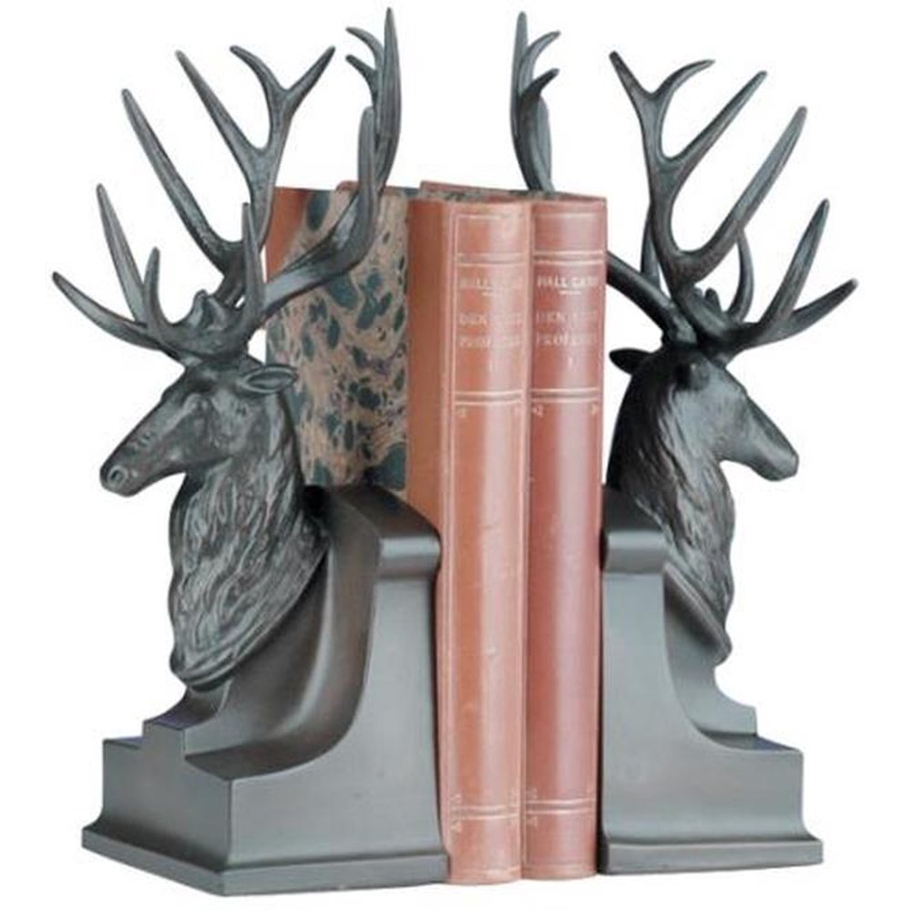 Bookends Bookend MOUNTAIN Rustic Pair of Deer Head Resin New Hand